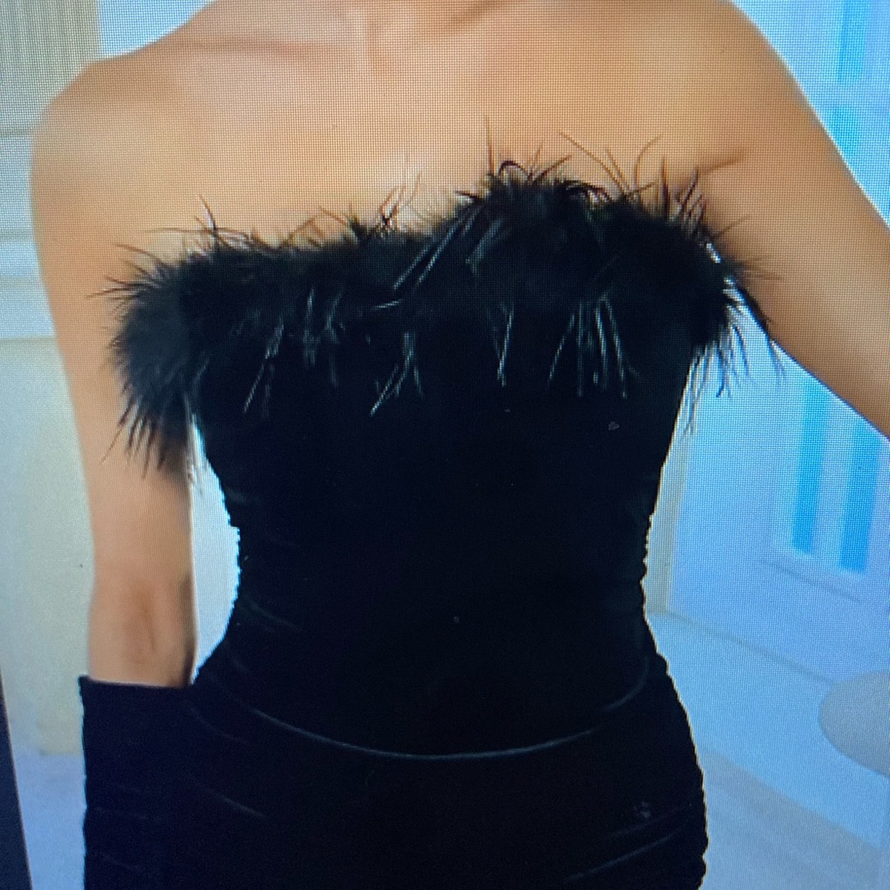 feather mini bodycon dress black 8/10